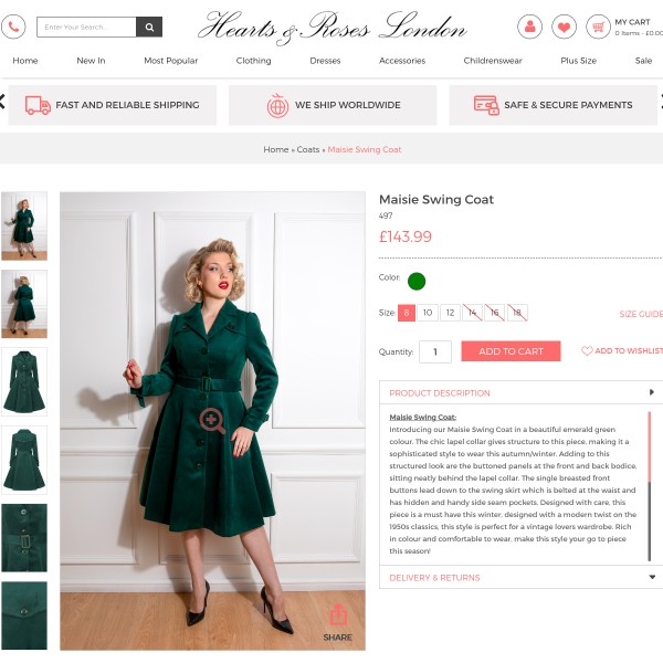 Thumbnail for Maisie Swing Coat in Green – Hearts & Roses London
