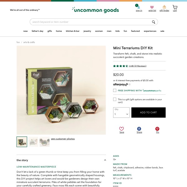 Thumbnail for Mini Terrariums DIY Kit | Gardening Gift | Uncommon Goods